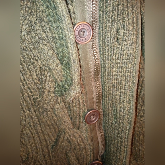 Abercrombie & Fitch Jacket Sweater Cable Knit Size Large Color Army Green NWTp - Picture 6 of 12
